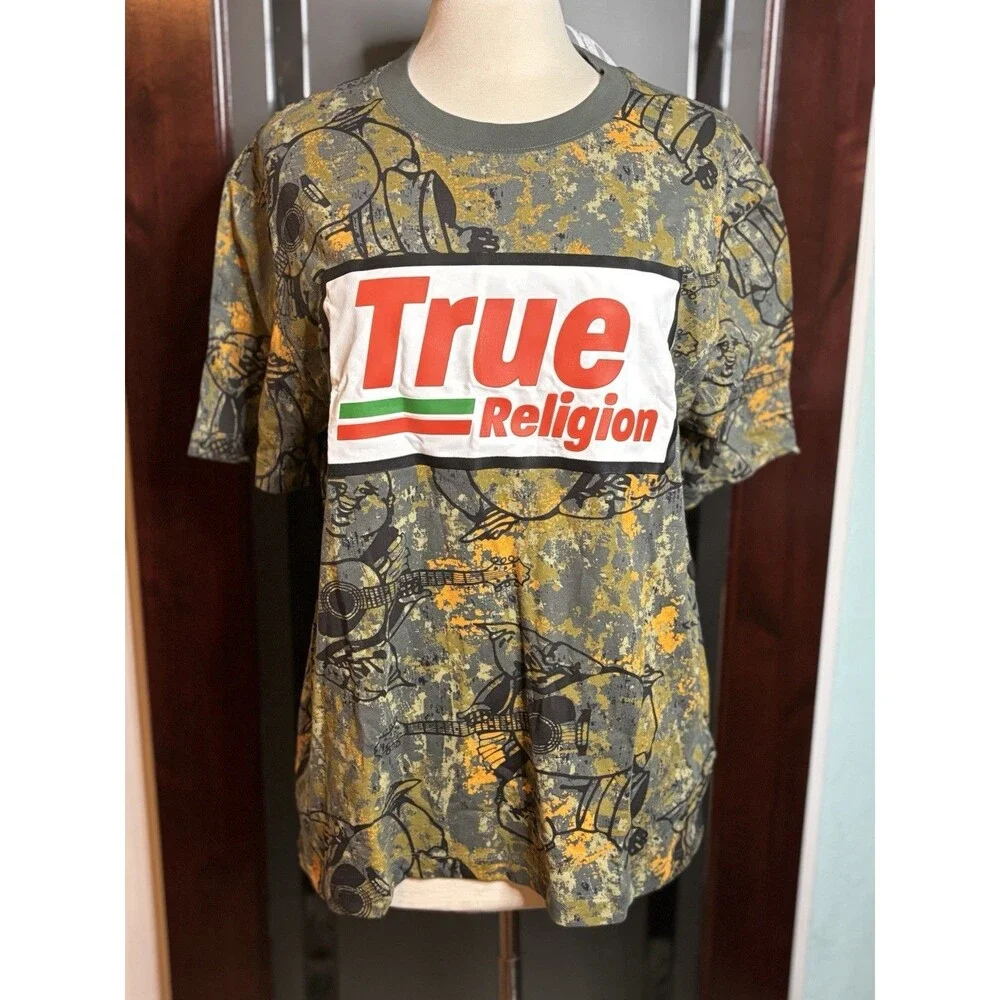 New Men’s True Religion Buddha Hunting Camo camouflage Logo Tee Size Medium $50